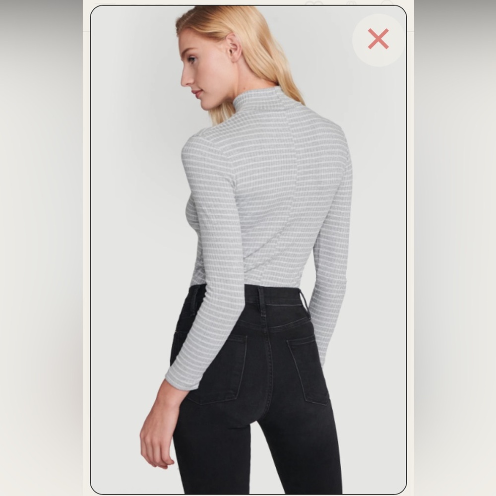 FRAME 70's Turtleneck in Gray White Multi Striped Top Medium Made In USA Ribbed - Picture 3 of 8